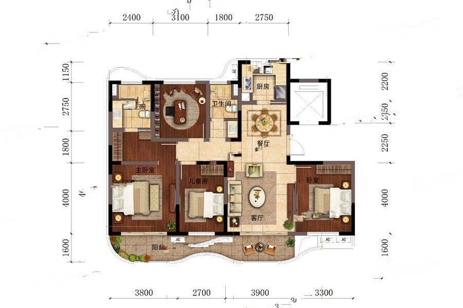 金隅阳光郡4室2厅3卫140㎡户型图