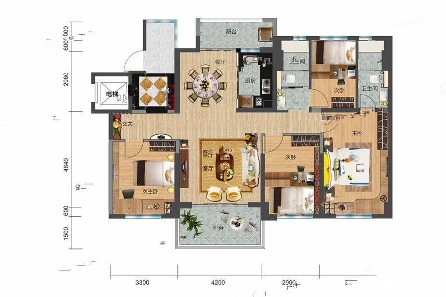 碧桂园剑桥郡4室2厅2卫129㎡户型图