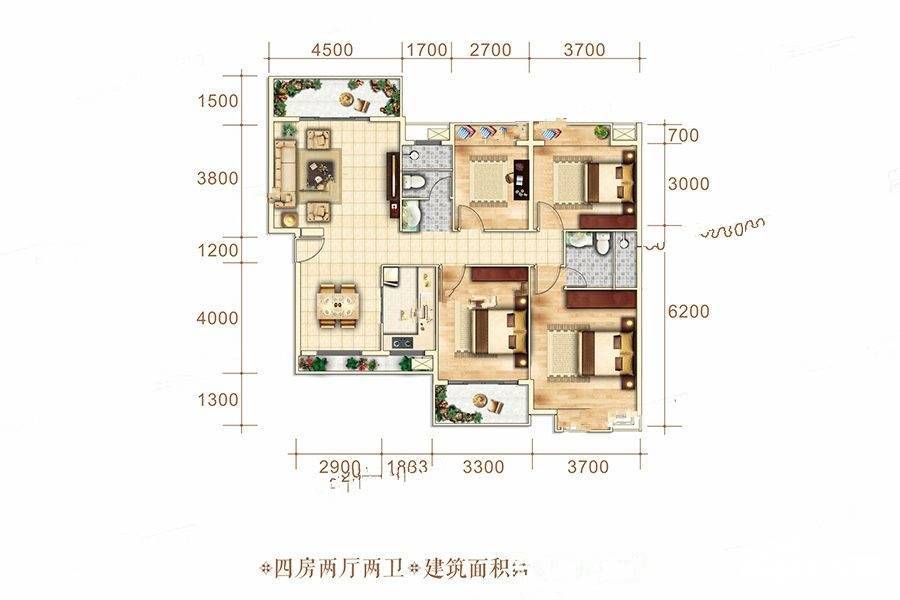 博泰海畔澜廷4室2厅2卫129.2㎡户型图