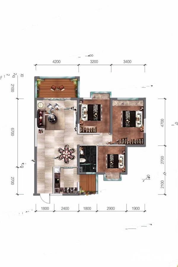 滨江世纪佳城3室2厅1卫113.4㎡户型图