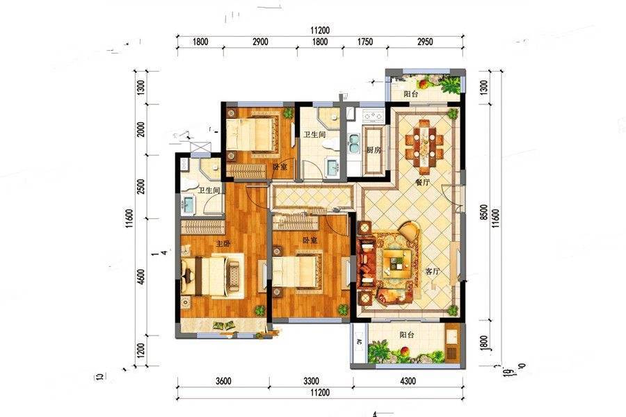 金盘名邸3室2厅2卫120.4㎡户型图