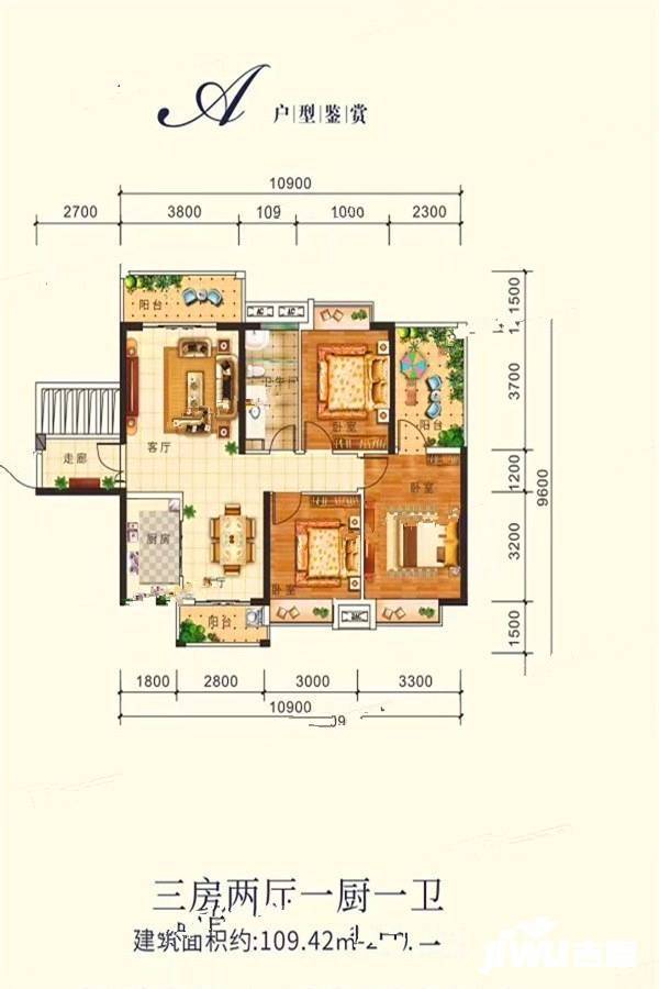 盛达江岸豪庭3室2厅1卫109.4㎡户型图