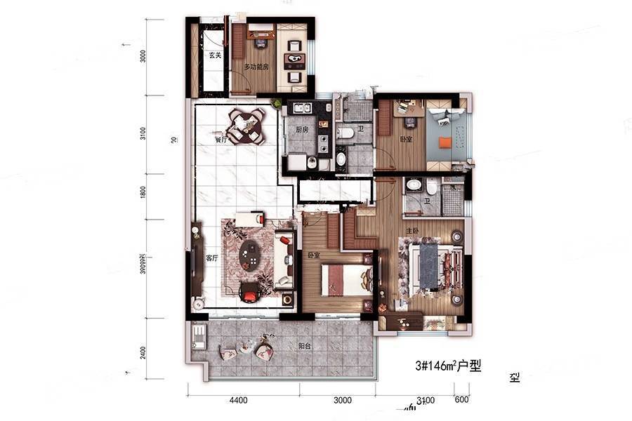 碧桂园中央半岛4室2厅2卫146㎡户型图