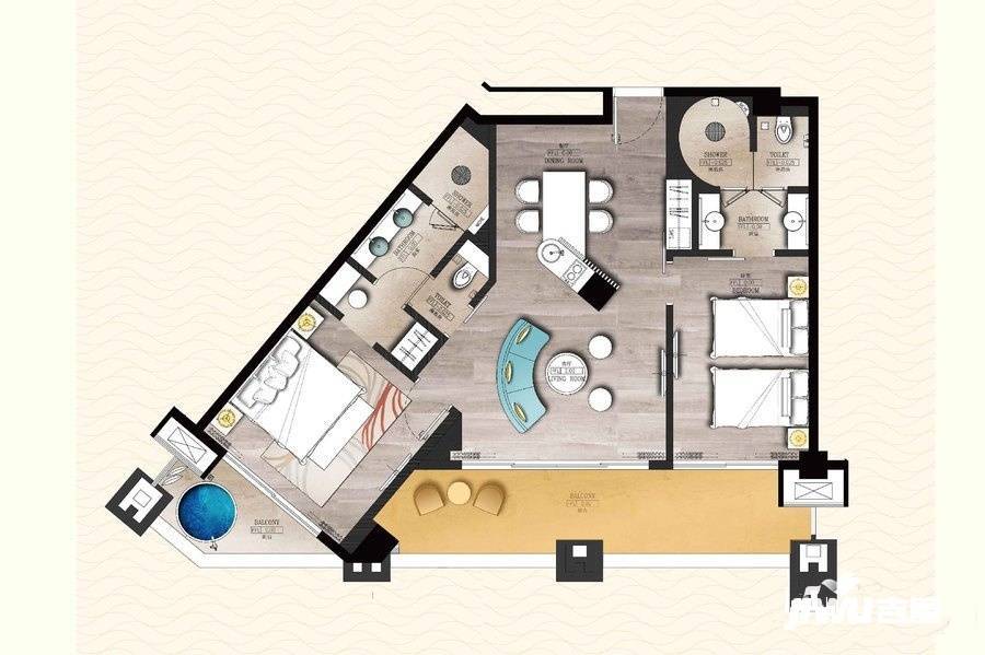 博鳌亚洲风情广场2室2厅2卫116㎡户型图