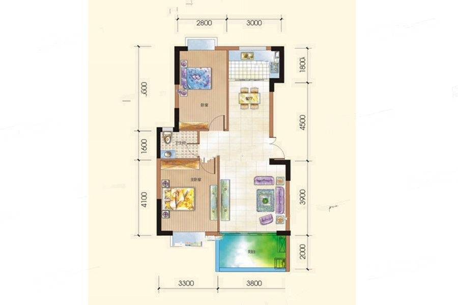 美林苑2期2室2厅1卫86.1㎡户型图