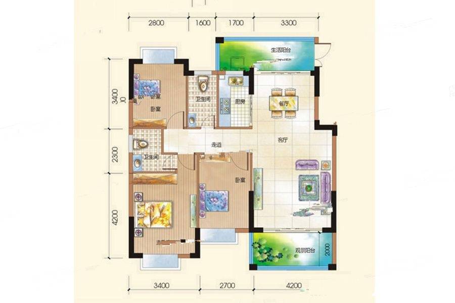 美林苑2期3室2厅2卫115.9㎡户型图