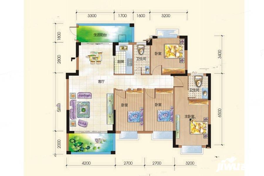 美林苑2期4室2厅2卫133.2㎡户型图