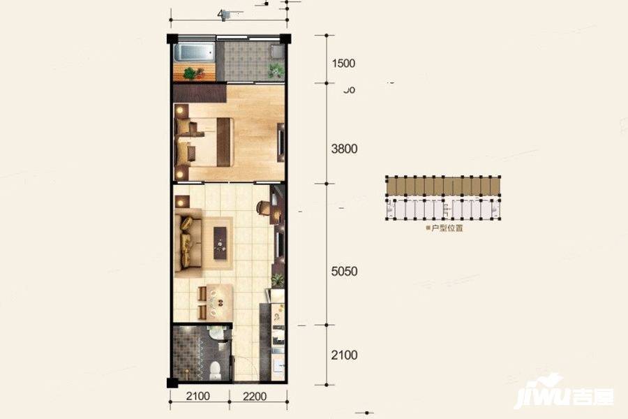 凤凰谷1室1厅1卫70.3㎡户型图