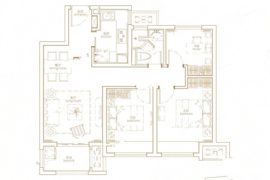 融创玉兰公馆3室2厅1卫90㎡户型图