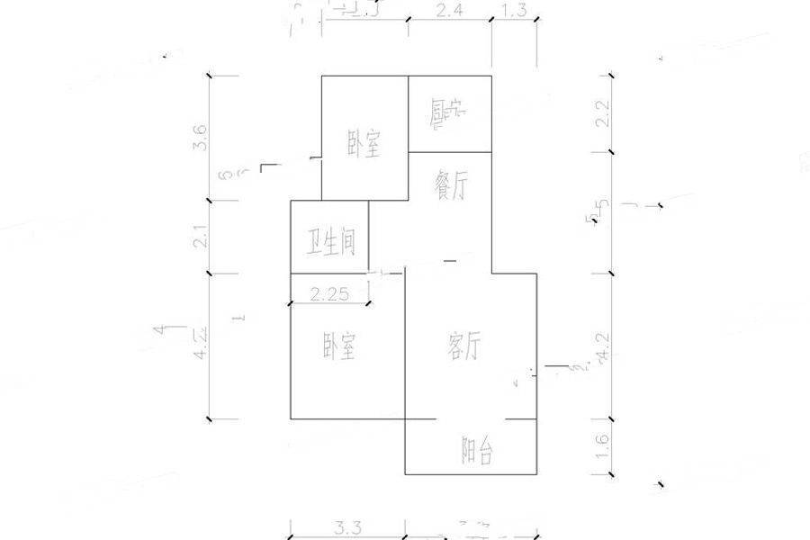 东方锦城2室2厅1卫75㎡户型图