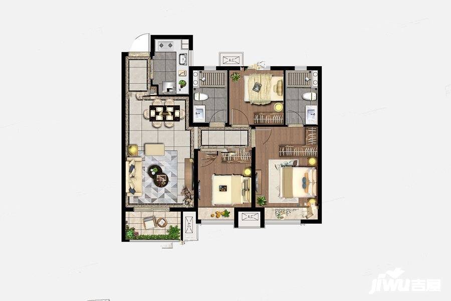 雲珑府3室2厅2卫95㎡户型图