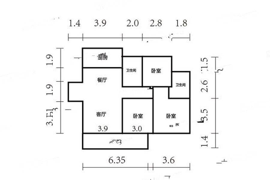 融创淮海壹號3室2厅2卫114㎡户型图