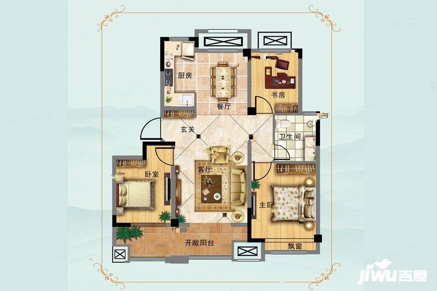 东南悦湖3室2厅1卫105㎡户型图