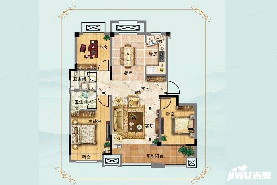 东南悦湖3室2厅2卫115㎡户型图