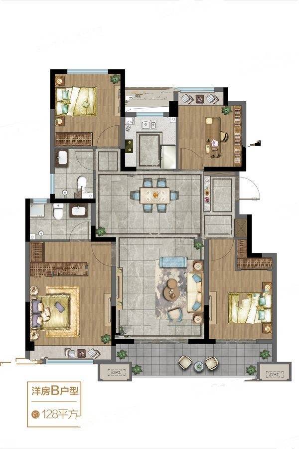 四季连城锦宸4室4厅4卫128㎡户型图