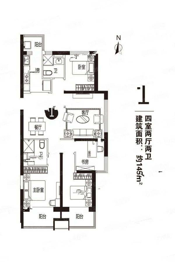 恒大林溪郡4室2厅2卫145㎡户型图