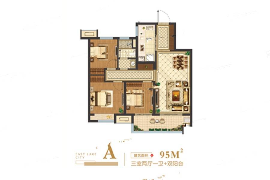 美的东湖天城3室2厅1卫95㎡户型图