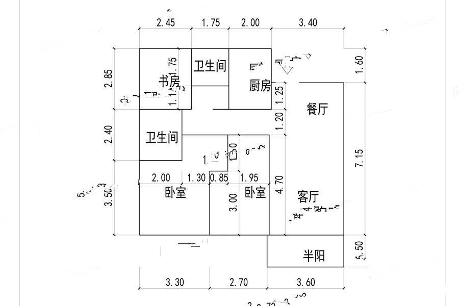 和平路万象府3室2厅2卫108㎡户型图