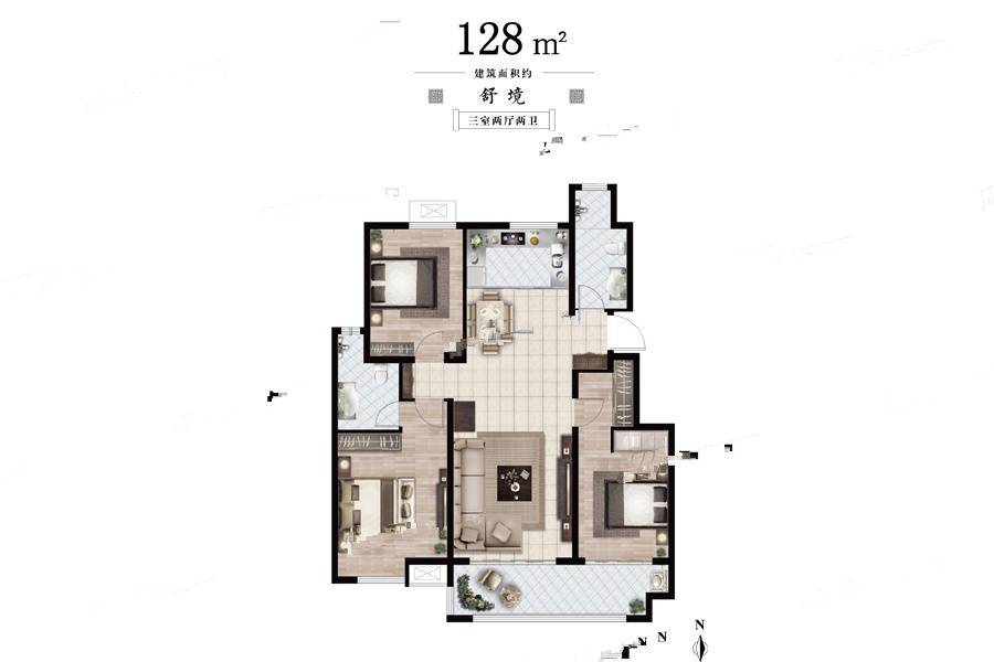 创美名仕苑3室2厅2卫128㎡户型图