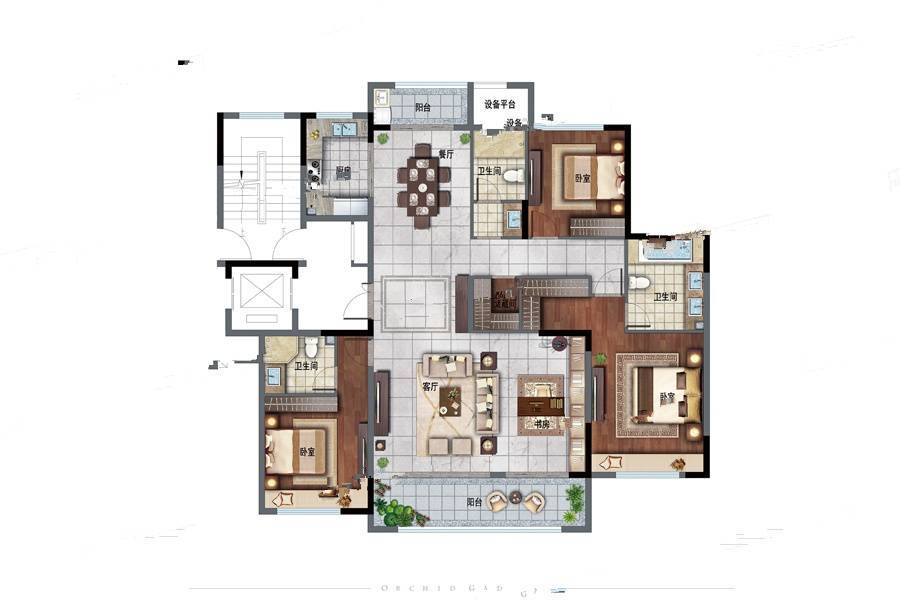 东方兰园4室2厅3卫175㎡户型图