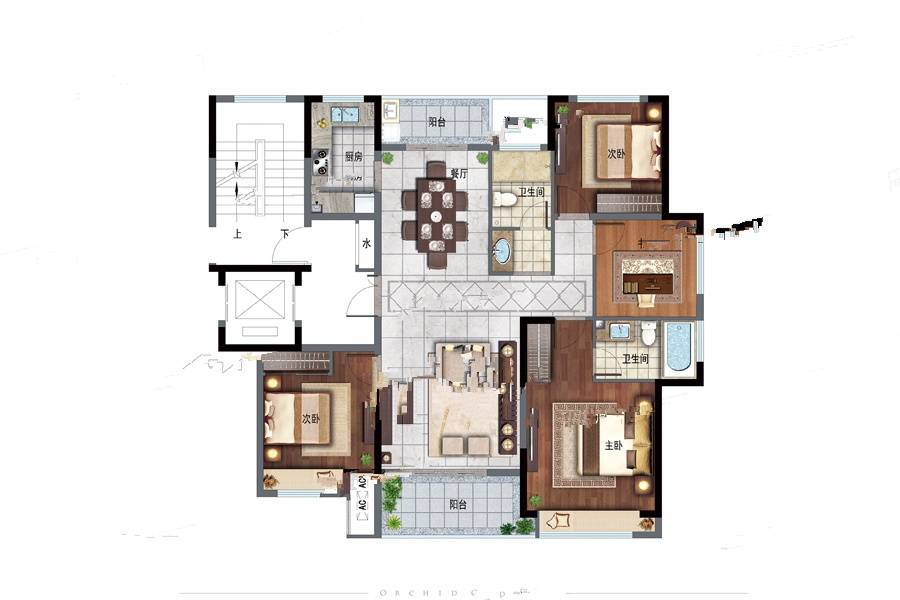 东方兰园4室2厅2卫140㎡户型图