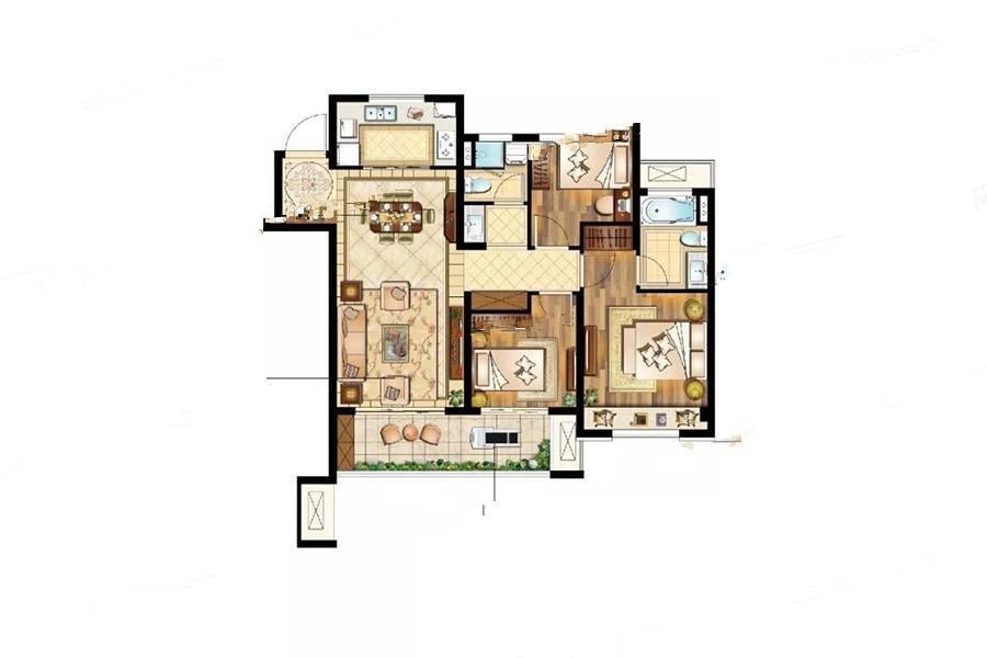 银城致享城3室2厅2卫108㎡户型图