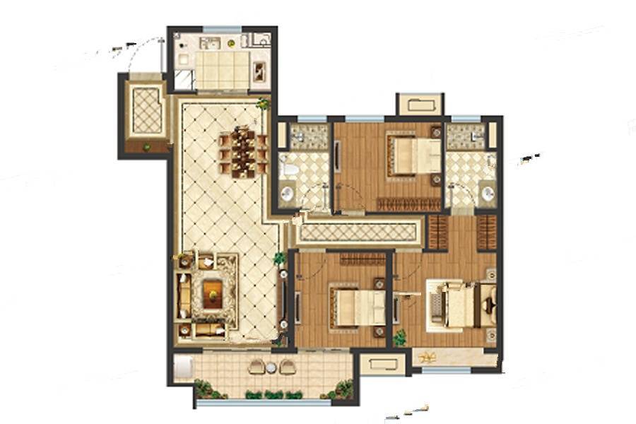 美的东湖天城3室2厅2卫115㎡户型图