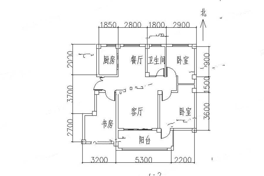 和润卧龙城3室2厅1卫103㎡户型图