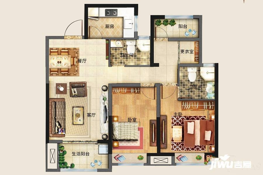 海尔滟澜公馆3室2厅2卫105㎡户型图