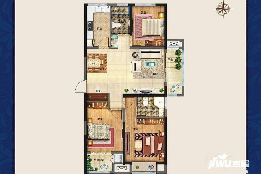 海尔滟澜公馆3室2厅2卫125㎡户型图