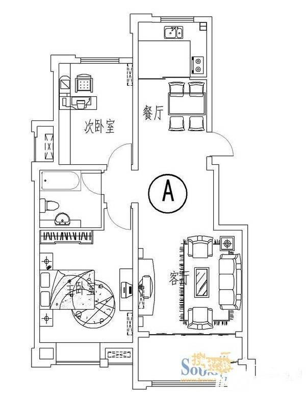 西城晶华2室2厅1卫91㎡户型图