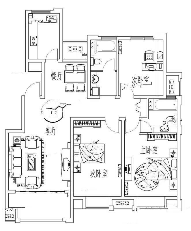 西城晶华3室2厅2卫127㎡户型图