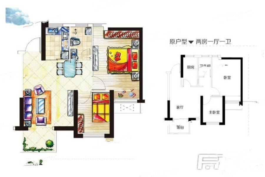 鱼先生的社区2室1厅1卫63㎡户型图