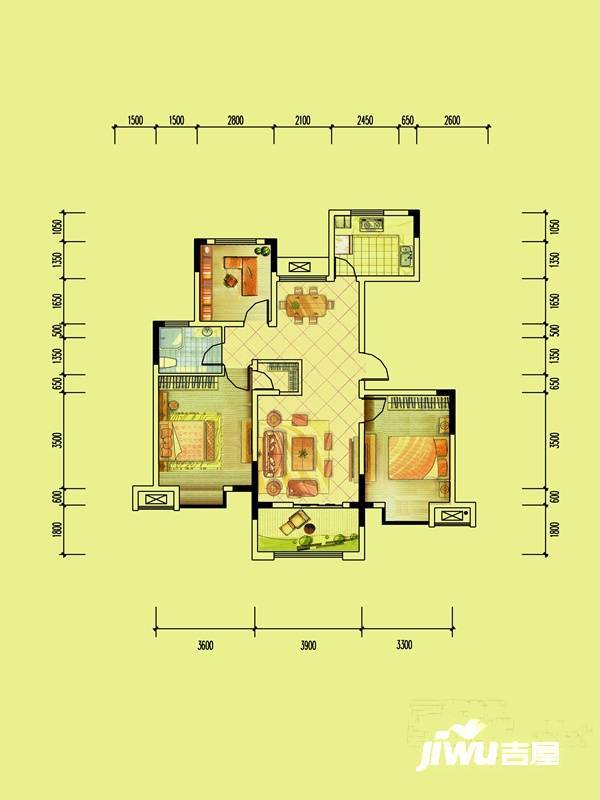 东南郡3室2厅1卫112㎡户型图