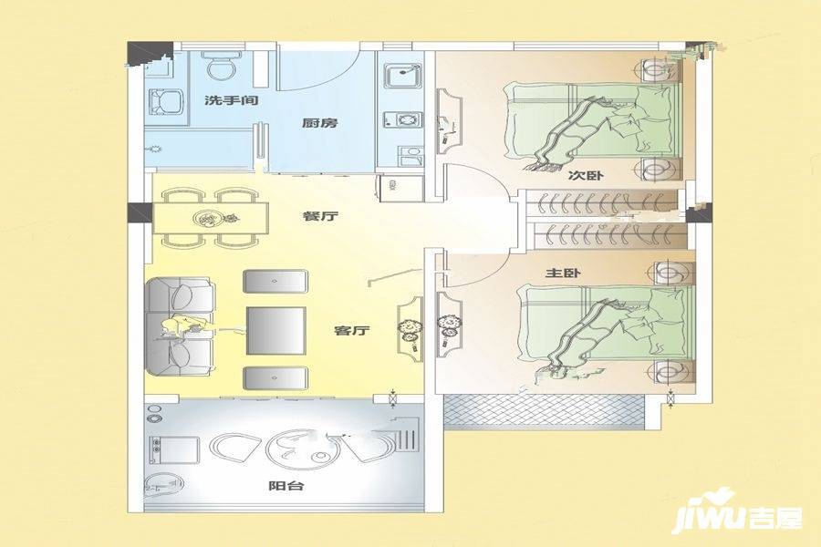 华亚海岛假日2室1厅1卫72㎡户型图