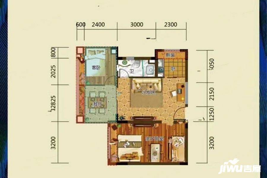 金手指太阳谷温泉城3室1厅1卫66㎡户型图