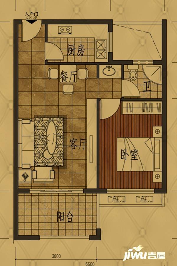 清澜茗都1室2厅1卫64.9㎡户型图