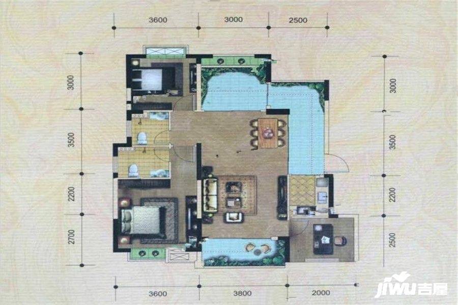 蓝湖海韵2室2厅2卫100.3㎡户型图