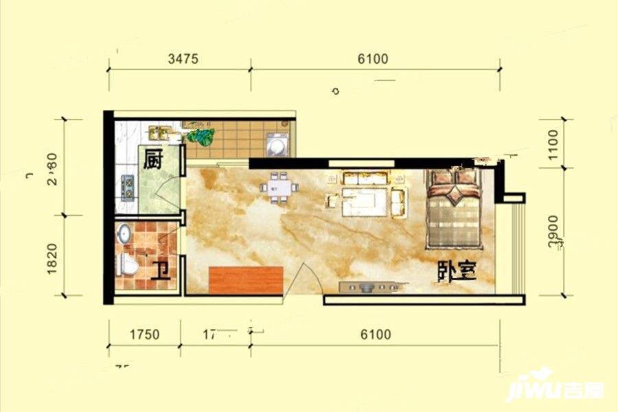 义方家园1室1厅1卫45.7㎡户型图