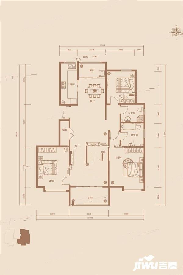 明珠广场燕南家园2室2厅2卫148.6㎡户型图