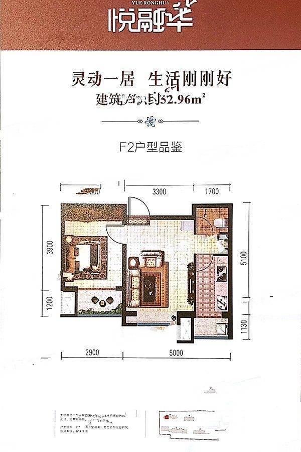 悦融华1室1厅1卫53㎡户型图