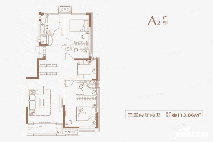 海伦堡麓璟台3室2厅2卫113.9㎡户型图