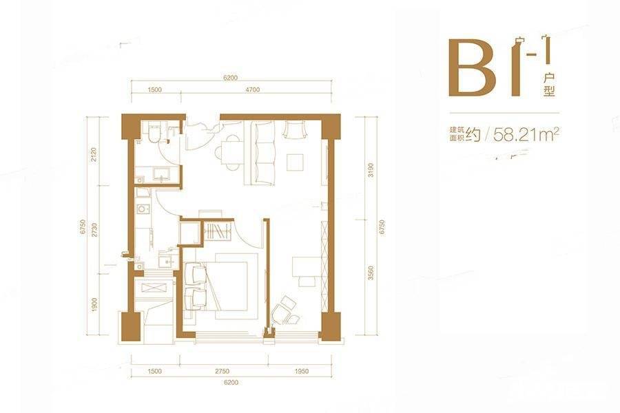 永清融创城普通住宅58.2㎡户型图