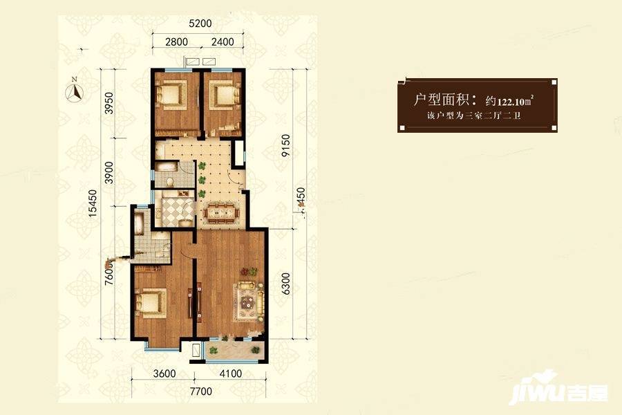 御畅园3室2厅2卫122.1㎡户型图