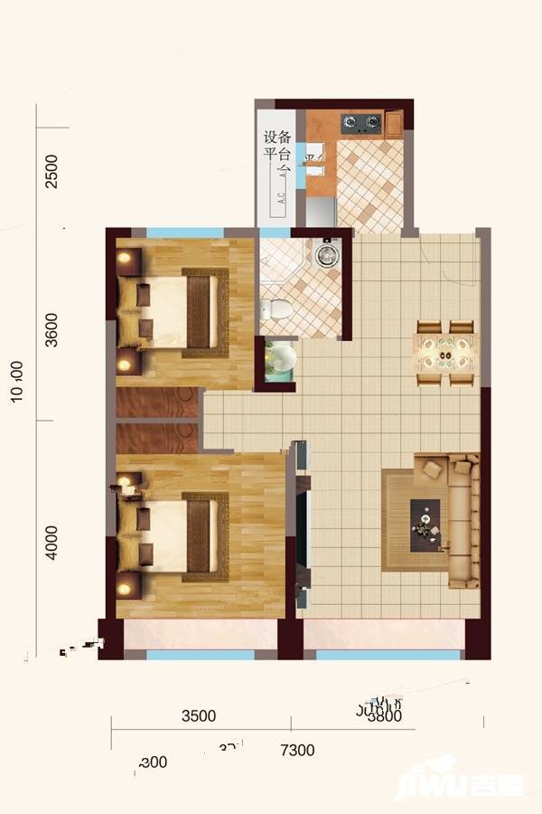 中铭御景湾悦府2室2厅1卫82㎡户型图