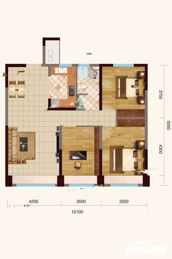 中铭御景湾悦府3室2厅1卫105㎡户型图