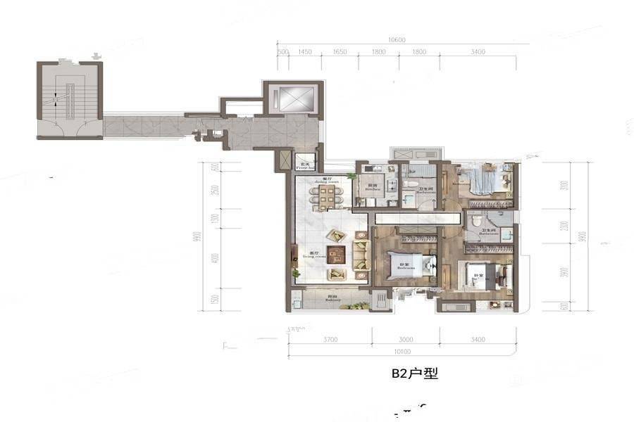 中海枫桥里3室2厅2卫109㎡户型图