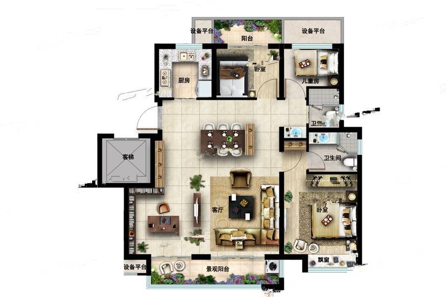 石榴十里春风3室2厅2卫109㎡户型图