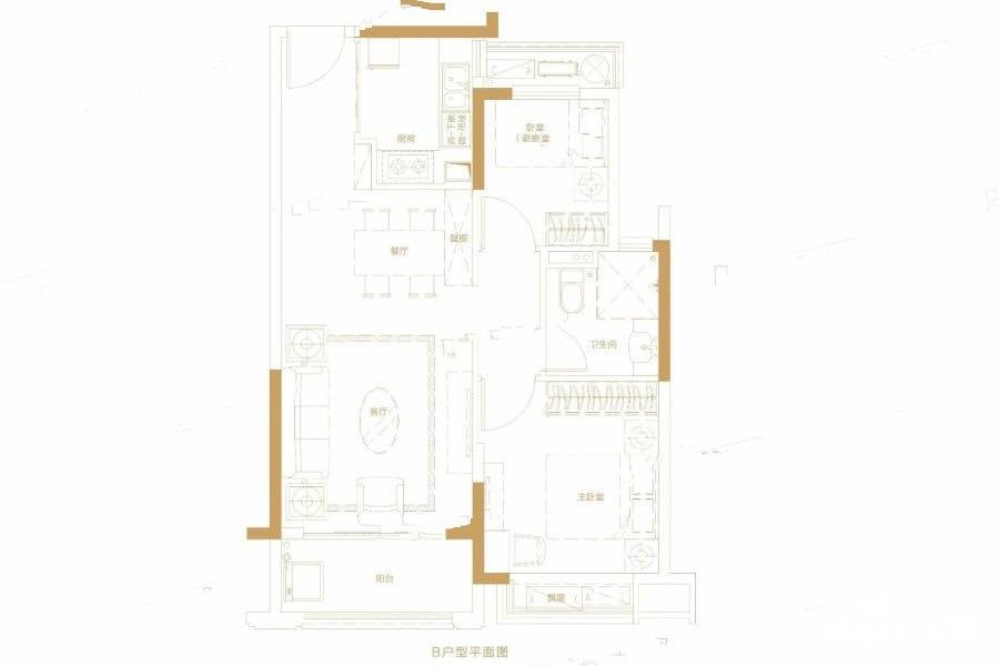 恒大御海天下2室2厅1卫79㎡户型图