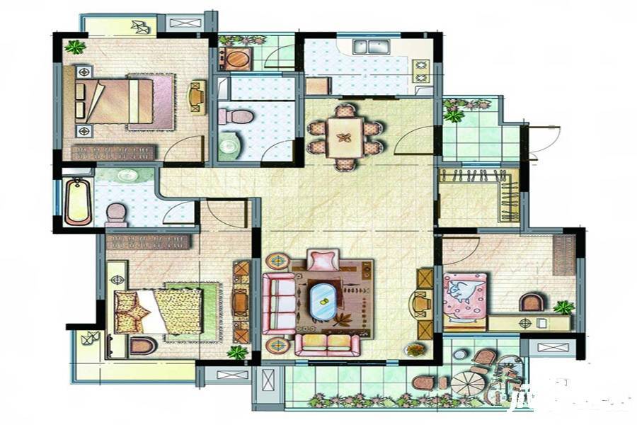 锦湖名苑3室2厅2卫118㎡户型图